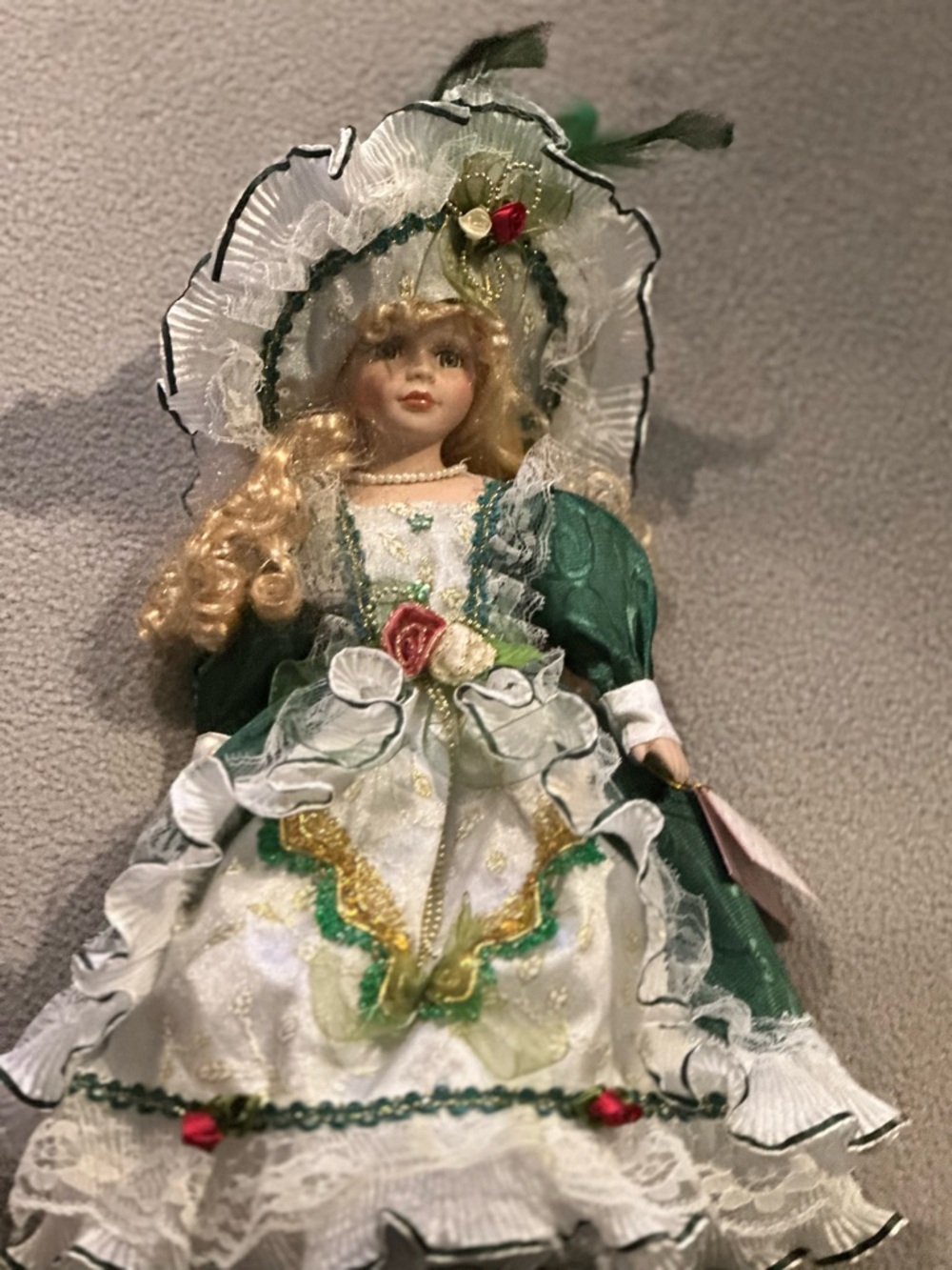 J Misa Victoria Porcelain Doll Green White Dress